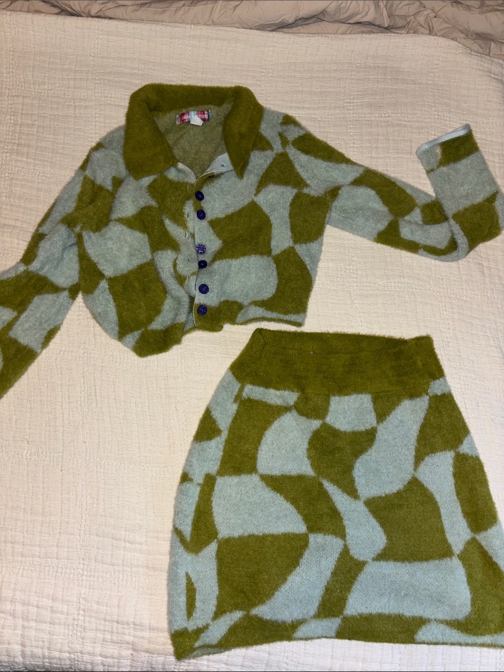 Two-Piece Green Patterned skirt top set